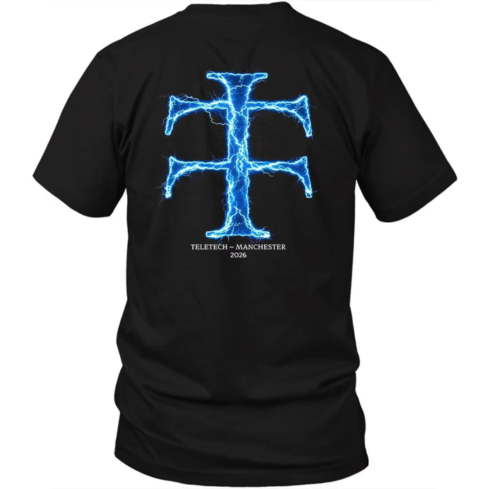 Teletech Manchester 2026 Camiseta Estampada en la Espalda Techno Rave Música Electrónica Camiseta Gráfica de Algodón Oversized para Hombre y Mujer