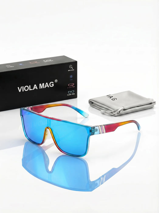 VIOLA MAG Fashion Color Film Square Glasses, Integrated Design, Fashionable for Daily Leisure Outing, Comes with Glasses Bag