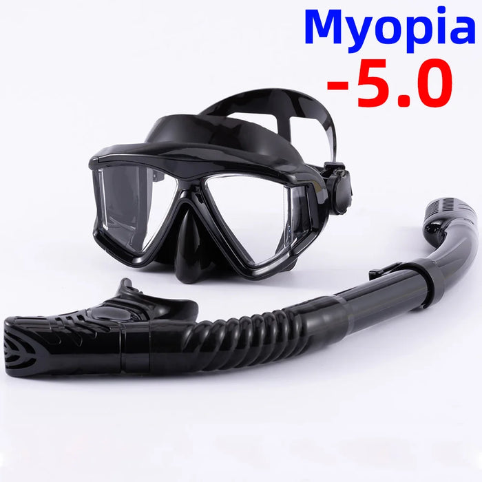 Optical Myopia Snorkel Set Diving Mask Nearsighted Swimming Goggles Short Sighted Panoramic Wide View Adults Youth -1.0To-6.0