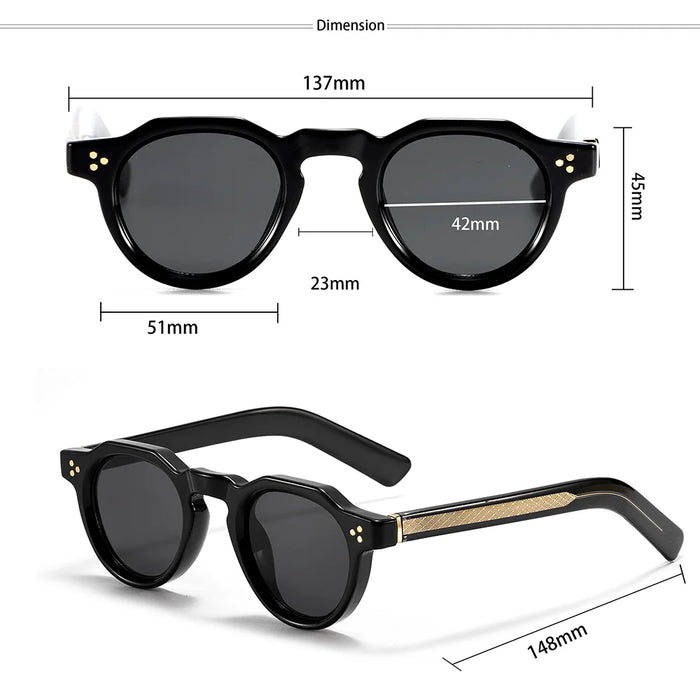HBK Retro Small Round Men Sunglasses High-Quality Thick Style Women Outdoor Travel Business Driving Decorative Glasses UV400