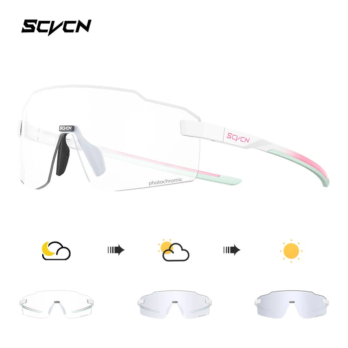 SCVCN Ultralight Photochromic Sports Running Sunglasses Men Women Outdoor Road Cycling Glasses UV400 Windproof Sandproof Goggles