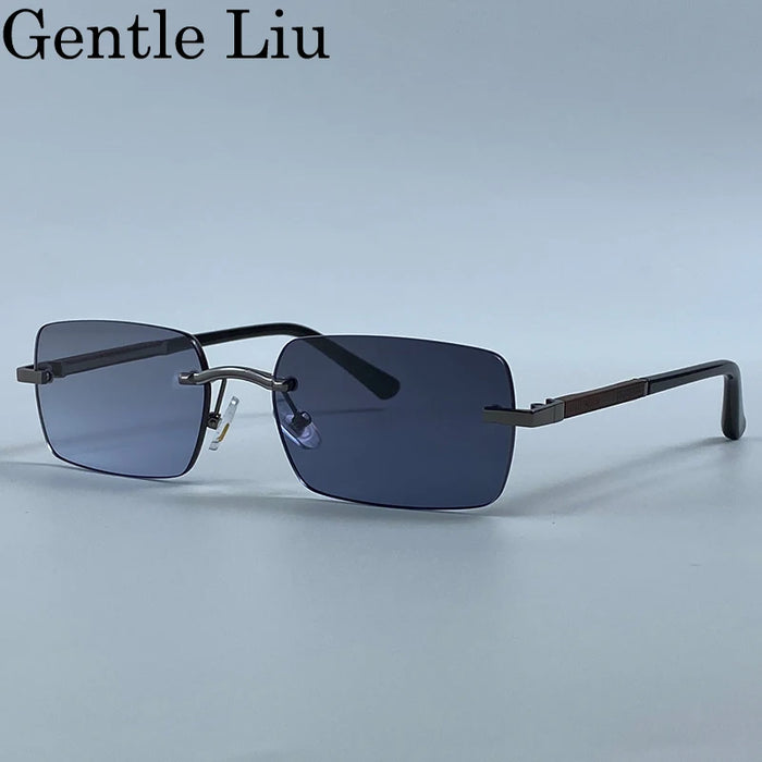 Rectangle Punk Rimless Sunglasses Men 2026 Luxury Designer Trendy Photochromic Sun Glasses Vintage Small Frame Driving Eyewear