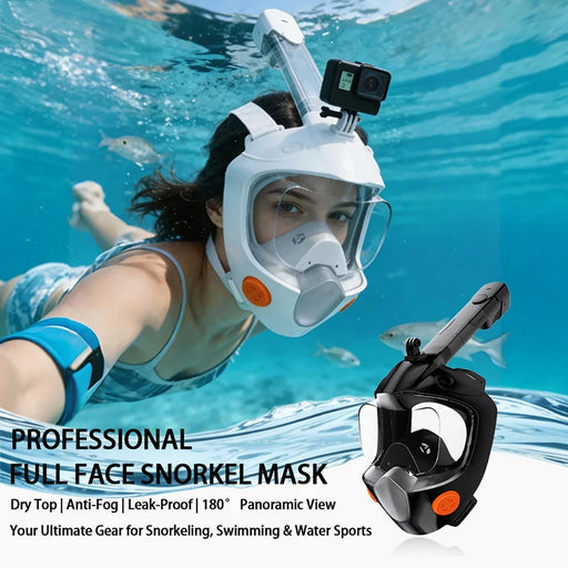 Máscara de esnórquel de cara completa con vista panorámica de 180°, sistema seco, antivaho, a prueba de fugas, respiración segura, equipo de natación y buceo para adultos