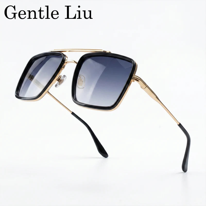 Oversized Steampunk Square Metal Sunglasses Men 2026 Luxury Designer Vintage Double Bridge Sun Glasses Retro Driving Eyewear