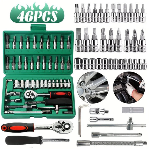 2025 New 46 Piece Auto Repair Combination Ratchet Wrench Vehicle mounted Socket Maintenance Tool Set with Storage Tool Box