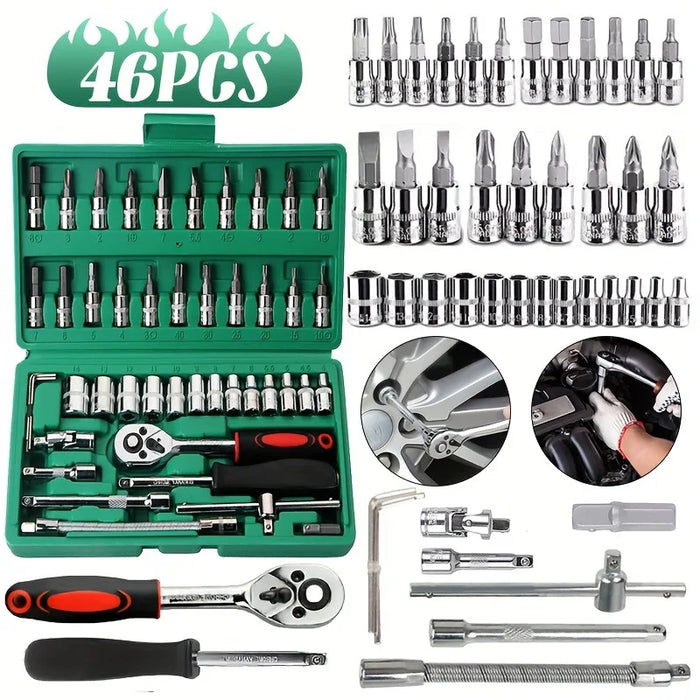 2025 New 46 Piece Auto Repair Combination Ratchet Wrench Vehicle mounted Socket Maintenance Tool Set with Storage Tool Box