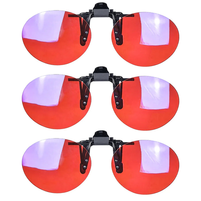 Antilentes de luz azul con clip Lentes rojos con clip para dormir mejor Lente naranja con clip para jugar o trabajar Lente amarilla polarizada para conducir