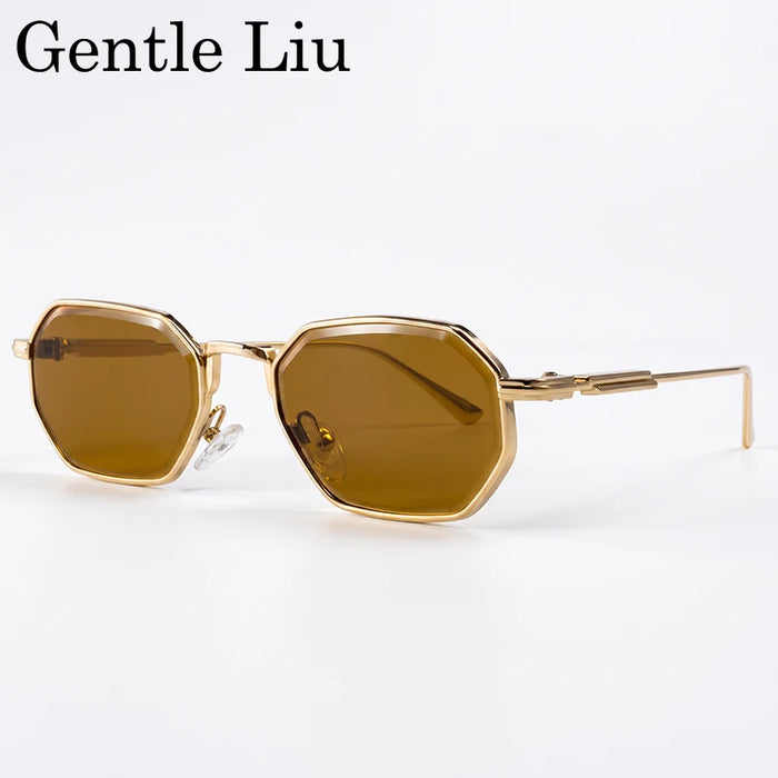 Lunettes de soleil punk octogonales rétro pour hommes 2026, monture métallique carrée de luxe, vintage, verres solaires dégradés UV400, style Steampunk
