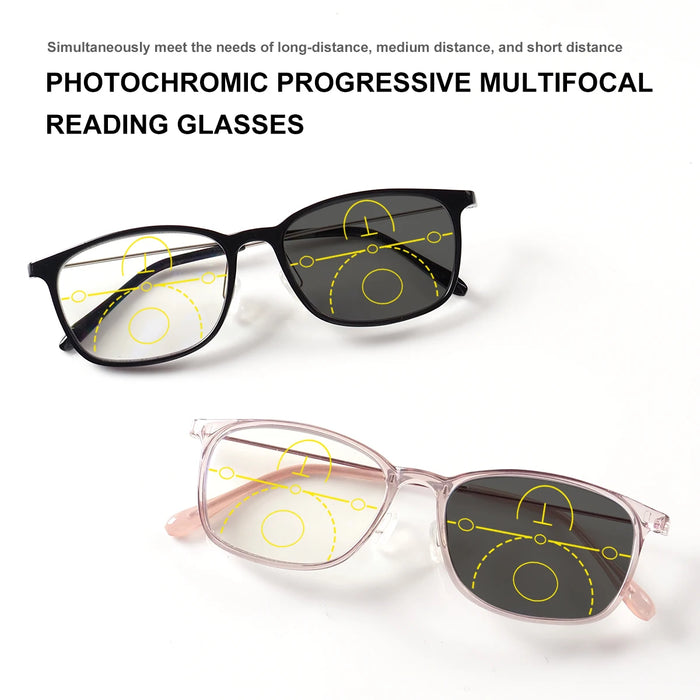 Progressive Multifocal Reading Glasses Photochromic Men Women Flexible Temples Anti Blue Light Computer Presbyopic Eyeglasses