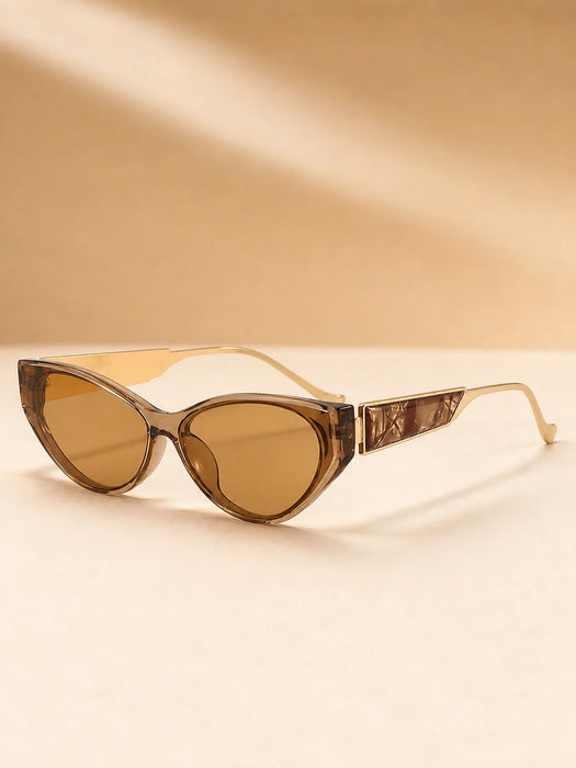 Light Luxury Narrow Frame Cat Eye Sunglasses With Contrasting Marble Texture Frame For Girls' Travel Street Photography Glasses
