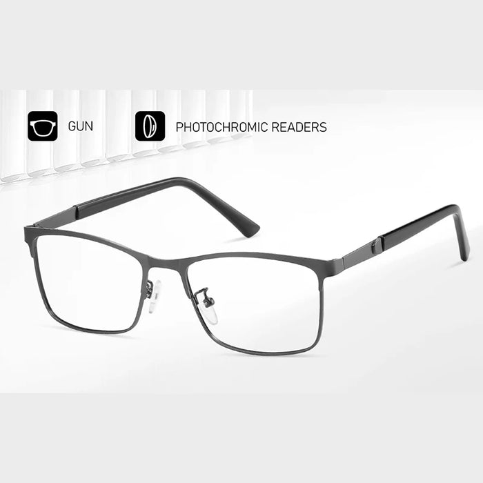 Reading Glasses Men Photochromic Blue Light Blocking Readers Wide Frame Style Metal Frame Tinted Eyeglasses