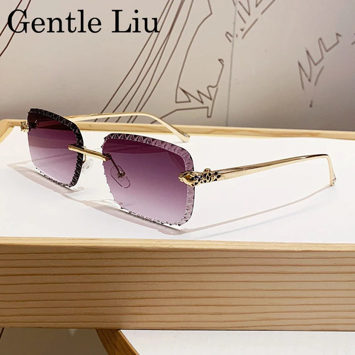 Gafas de sol retro cuadradas sin montura para hombre 2026, de marca de lujo, sin marco, estilo punk, rectangulares, para hombre, con borde recortado, protección UV400