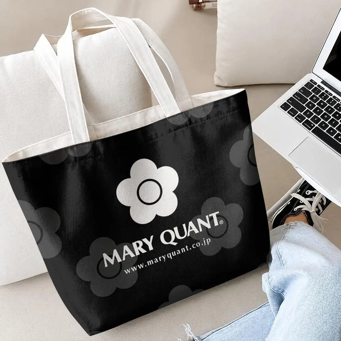 Fashion M-Mary Quant Storage Bags 2-Piece Canvas Tote Bag Set with Zipper Pouch Large Capacity Shopping Travel Bag