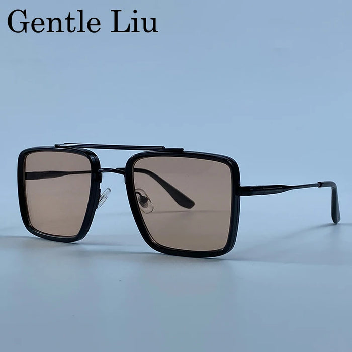 Oversized Steampunk Square Metal Sunglasses Men 2026 Luxury Designer Vintage Double Bridge Sun Glasses Retro Driving Eyewear