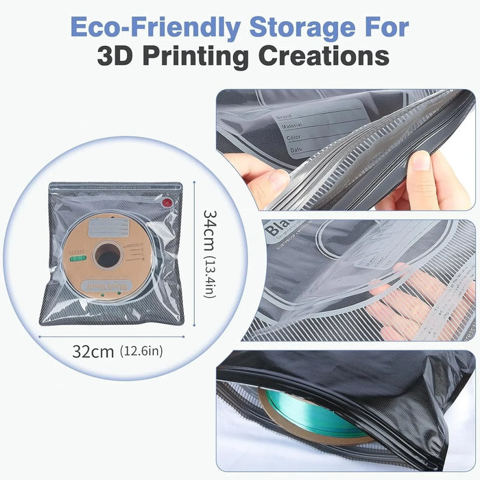 Bolsa de almacenamiento al vacío para filamento 3D negro, resistente a la humedad, para mantener el filamento seco. Apta para filamento de impresora 3D PLA, ABS, PETG, TPU.