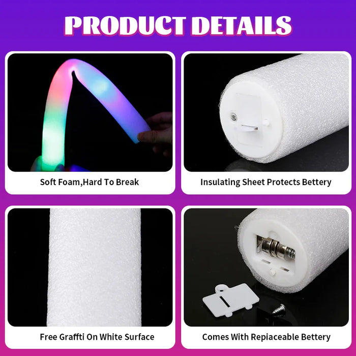 20/30/60Pcs LED Foam Glow Sticks 3 Modes Colorful Flashing Glow Stick Glow in The Dark Party Supplies Wedding Raves Concert
