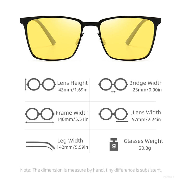 VIVIBEE Lunettes de vision nocturne jaunes en métal pour homme, verres polarisés carrés, conduite, UV400, lunettes de soleil pour femme, 2026, lunettes de pêche