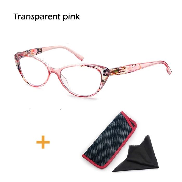 Cat's Eye Women's Anti-Blue Light Reading Glasses,, Floral Pattern Fashion Lightweight Frame, Diopter +0 ~ +4.5