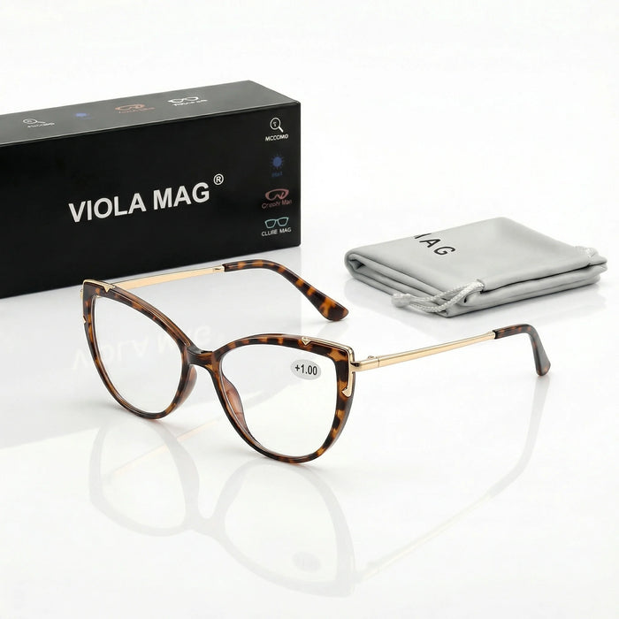 VIOLA MAG Lunettes de lecture œil de chat vintage, Lunettes anti-lumière bleue en métal, Quotidien femme, Pochette à lunettes