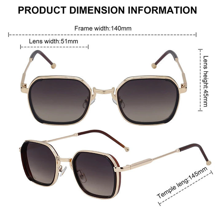 2026 Lunettes de soleil Steampunk carrées pour hommes, monture en métal polygonale, petites lunettes de soleil punk noires pour la conduite