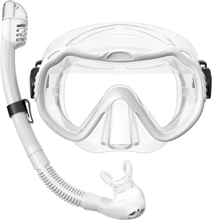 Dry Top Anti-Leak Snorkel Set, Adult Anti-Fog Tempered Glass Mask SoftSiliconeSnorkelTubeforOceanSnorkelingSwimmingBeachVacation