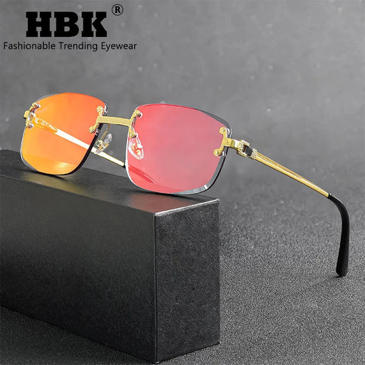 Gafas de sol HBK cuadradas sin montura para mujer, de primera calidad, estilo retro, de metal, para hombre, de lujo, para fiesta, negocios, con degradado, 2024