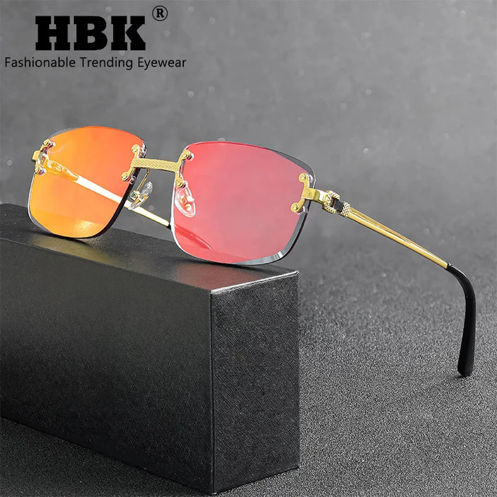 HBK Square Rimless Sunglasses Women TOP Quality Retro Metal Sun Glasses Men Luxury Party Business Gradient Shades 2024