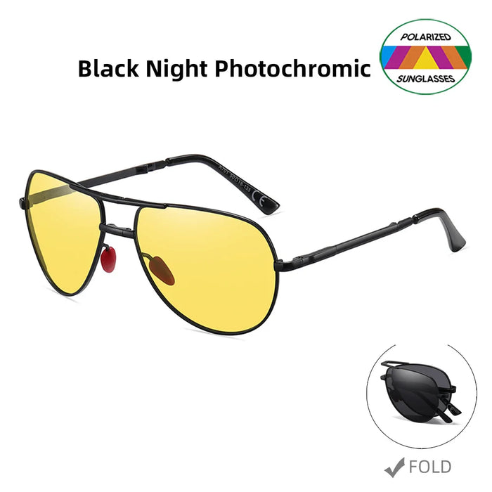 VIVIBEE Metal Pilot Black Folding Sunglasses Polarized Men Titanium Shades Women Aviation UV400 Designer Mirror Blue Sun Glasses