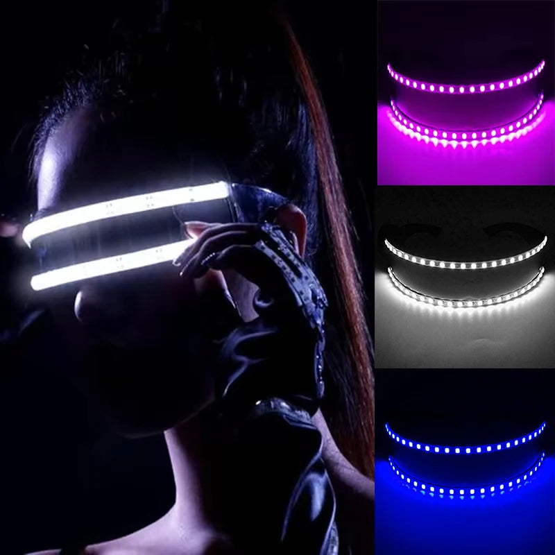 Lunettes lumineuses pour artistes de boîte de nuit Lunettes LED Fête Danse Rave Noël 6V LED Lunettes de soldat futuristes Lumières néon