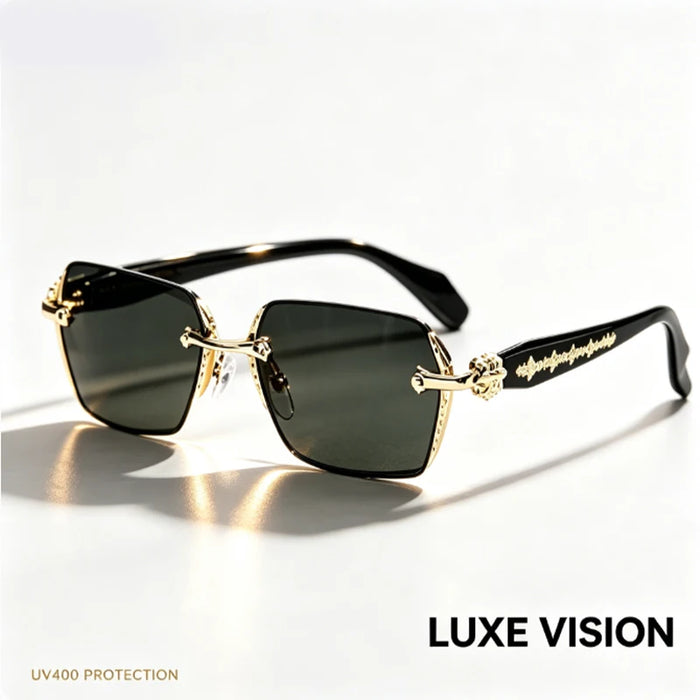 Lunettes de vue sans monture unisexe pour la myopie, avec montures en métal et verres photochromiques ; adaptées à un usage quotidien au bureau.