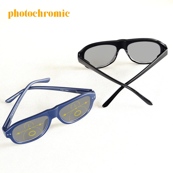 Progressive Multifocal Reading Glasses Men Women Oval Photochromic Presbyopic Eyeglasses Classic Rivet Anti Blue Light Diopter