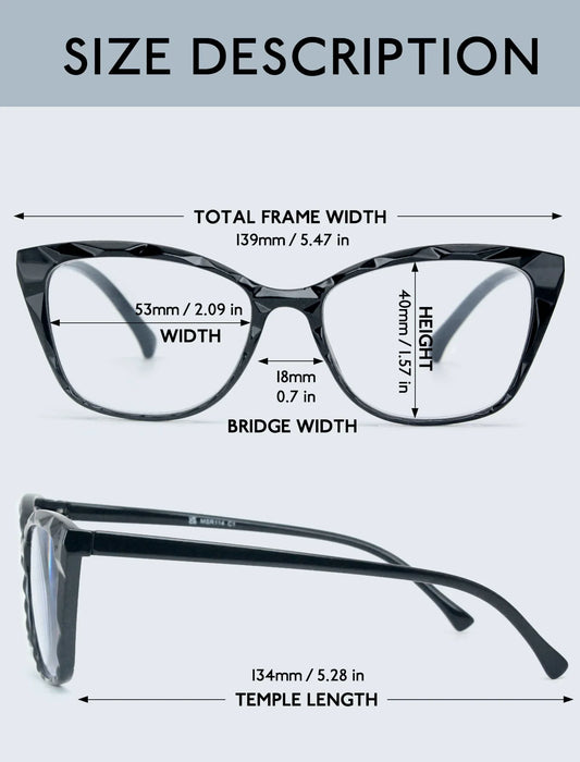 MODFANS Gradient Cat-Eye Polygonal Blue Light-Blocking Reading Glasses, Geometrically Cut Clear PC, for Women, +0.5 to +4.0.