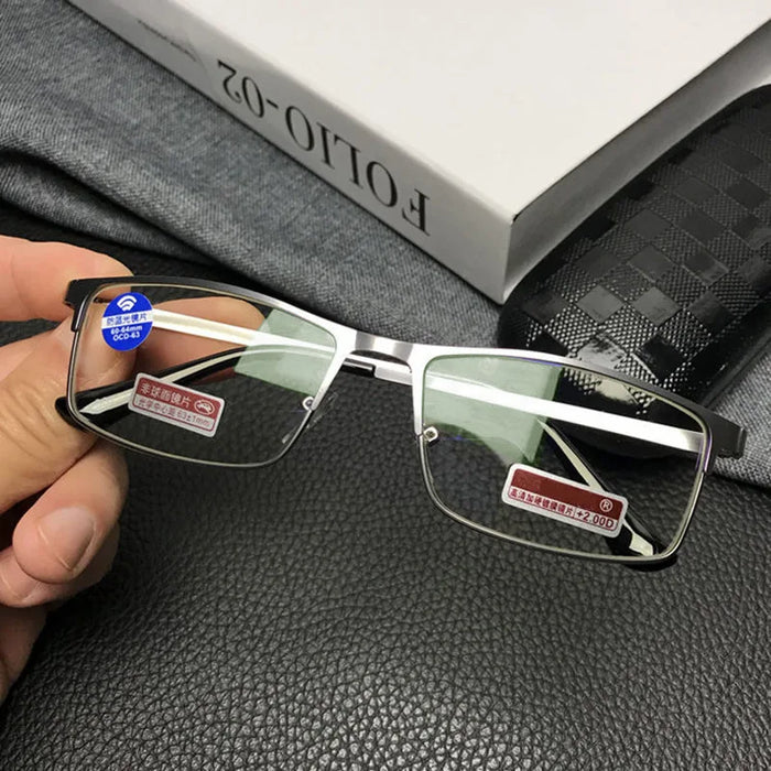 Stainless Steel Men Business Reading Glasses for Reader Mens Blue Light Blocking Presbyopia Optical Eyeglasses +1.0 1.5 2.0 2.5