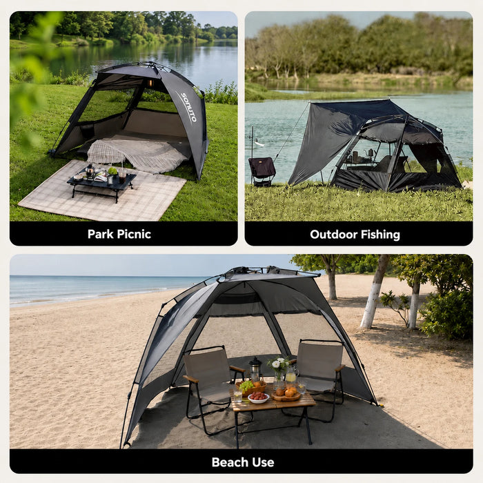 Sonuto Outdoor 3-4P One-Touch Camping Tent Quick Automatic Opening Beach Fishing Tent Family Travel Picnic Park Anti-UV Shade