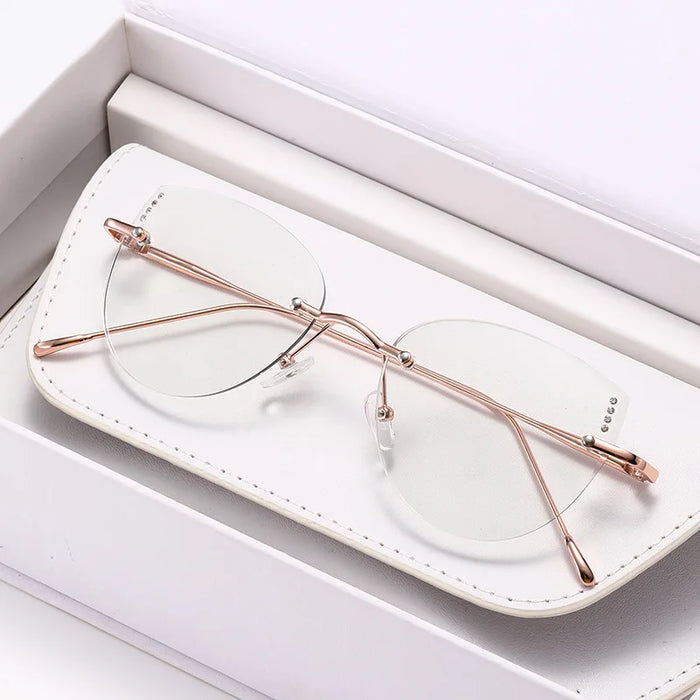 Ultralight Women's Frameless Glasses Frame Color Change Myopia Glasses Fashion Cat Glasses Frame Glasses
