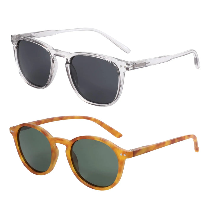 ZENOTTIC 2 Pack Polarized Sunglasses for Women Men Vintage Round and Square Frame UV Protection Shades Driving Sun Glasses