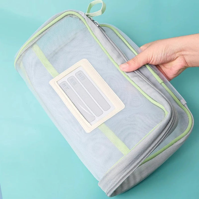 Sac de rangement pour papeterie A4, double couche, en maille, avec fermeture éclair, grande capacité, pour dossiers, fournitures scolaires et de bureau