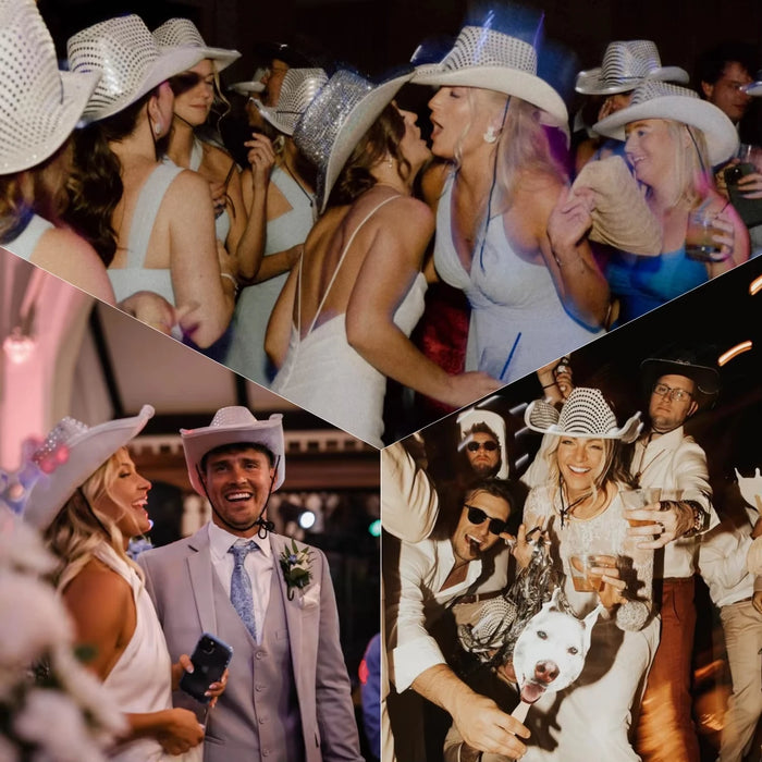 8/10/16/20/40 Sombreros de vaquero iluminados Sombreros de boda iluminados Sombreros de vaquera occidentales LED para recepción de bodas, baile, despedida de soltero