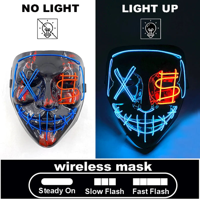 Máscara LED luminosa V de Vendetta, máscara facial completa anónima que brilla en la oscuridad para fiestas, raves, Halloween, cosplay y accesorios de disfraces.