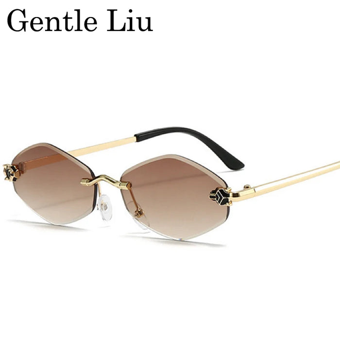 Gafas de sol hexagonales sin montura a la moda para mujer 2026, de marca de lujo, estilo Y2K Punk, sexy, para viajar, lentes de sol para mujer, gafas sin montura de rombos