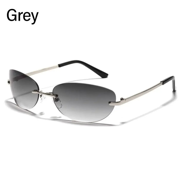 Fashion Y2K Wrap Around Sunglasses for Women Men Rimless Sun Glasses 2000'S Punk Sunglasses Goggles Shades UV400 Eyewear