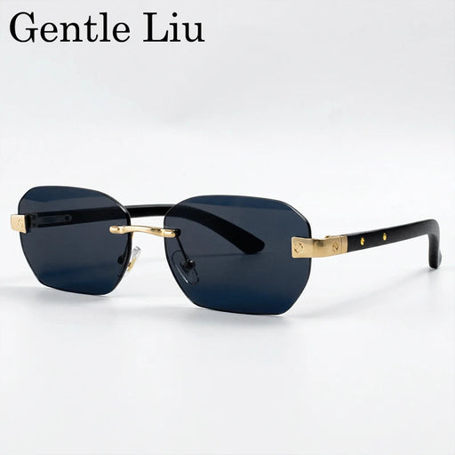Small Square Rimless Sunglasses Men 2026 Luxury Designer Vintage Polygon Rectangle Shades Gold Metal Eyewear Retro Sun Glasses