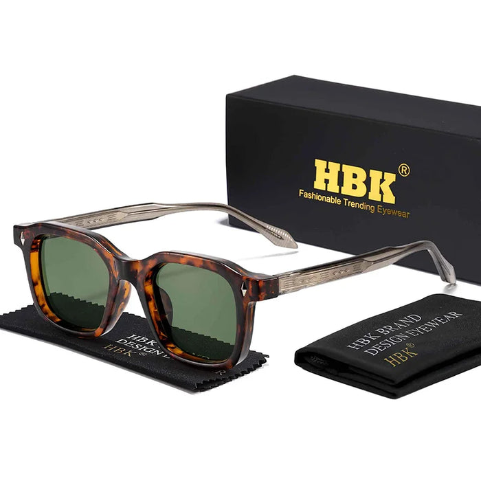 HBK Elegant Square Men's Sunglasses Fashion Frame Vintage Temple Tips Women's Travel Business Party Gift Glasses UV400
