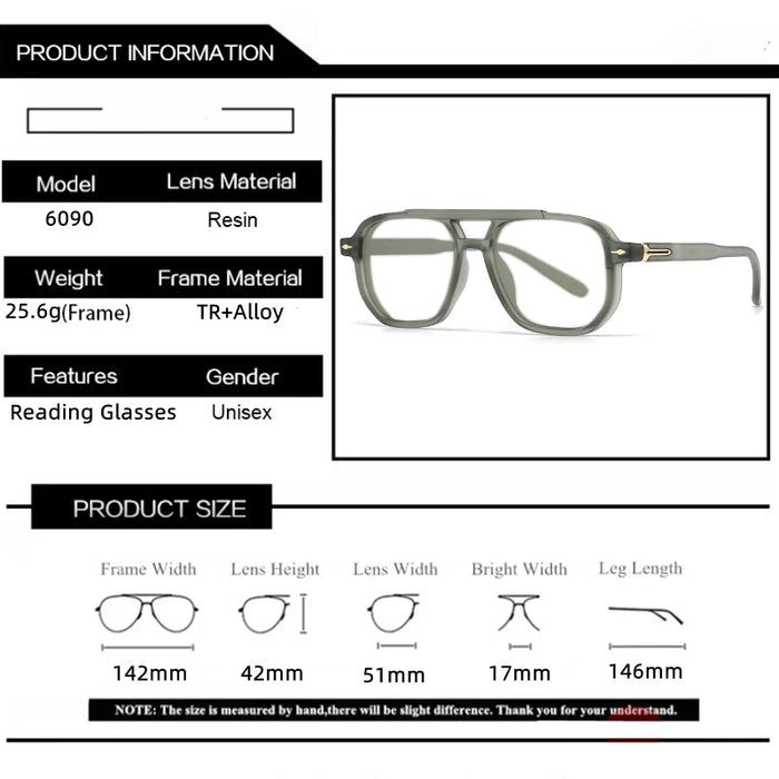 New Fashion Double Beam Anti Blue Light Photochromic Presbyopia Glasses for Women and Men Retro Brand Design Presbyopia Glasses