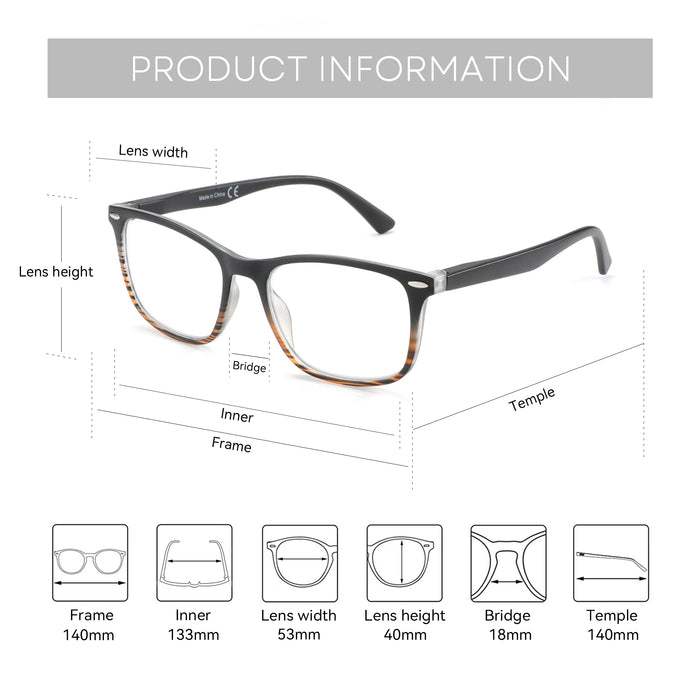 ZENOTTIC Fashion Square Reading Glasses Men Anti Blue Light Blocking Eyeglasses Computer Readers with Spring Hinge