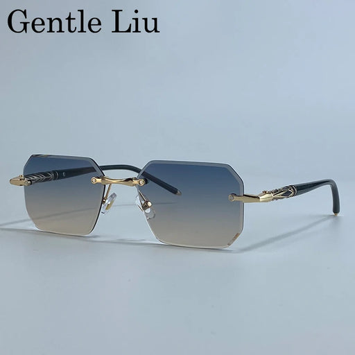 Gafas de sol cuadradas sin montura estilo punk para hombre 2026, marca de lujo, modernas para conducir, UV400, gafas de sol poligonales sin montura, gafas para hombre
