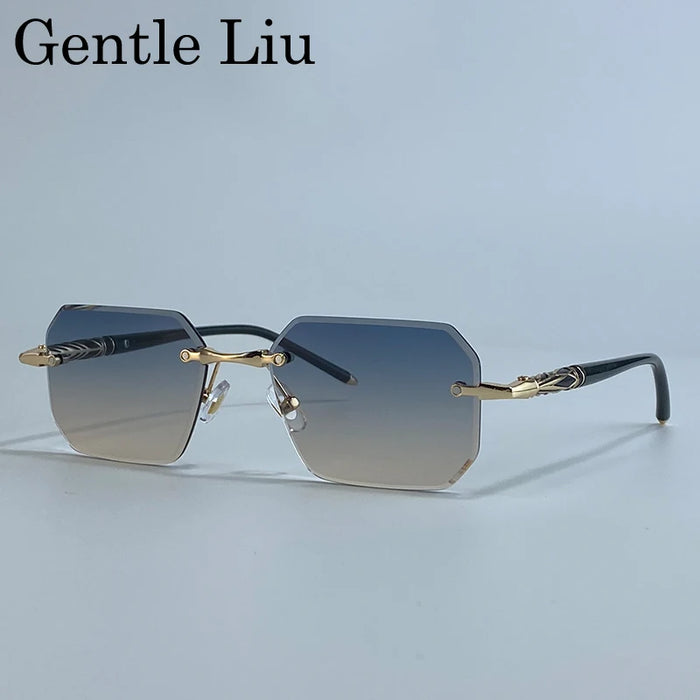 Square Rimless Punk Sunglasses Men 2026 Luxury Brand Trendy Driving UV400 Sun Glasses Polygon Frameless Eyewear For Male Shades