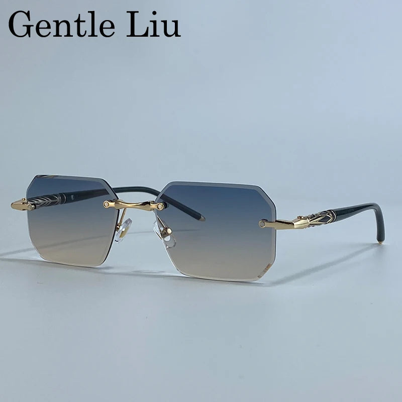 Square Rimless Punk Sunglasses Men 2026 Luxury Brand Trendy Driving UV400 Sun Glasses Polygon Frameless Eyewear For Male Shades