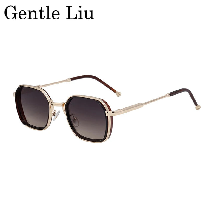 2026 Lunettes de soleil Steampunk carrées pour hommes, monture en métal polygonale, petites lunettes de soleil punk noires pour la conduite