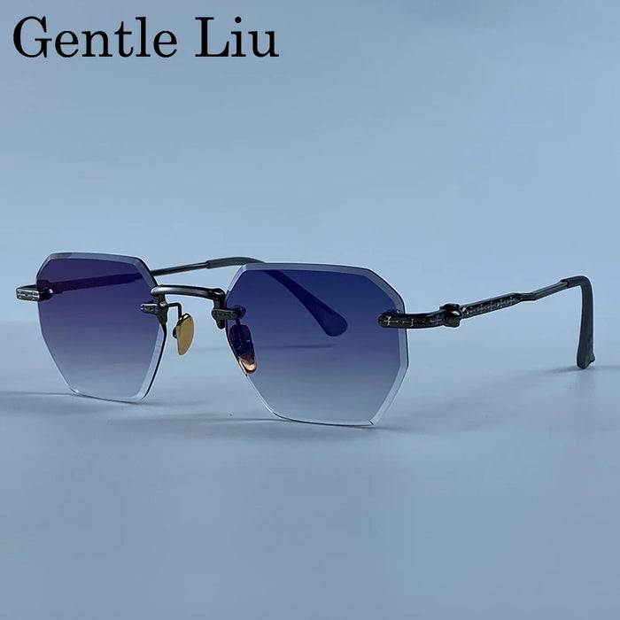 Gafas de sol cuadradas sin montura para hombre 2026, de lujo, de diseñador, modernas, de polígono, con montura de metal, gafas de sol Y2K, punk, sin montura, Hip Hop